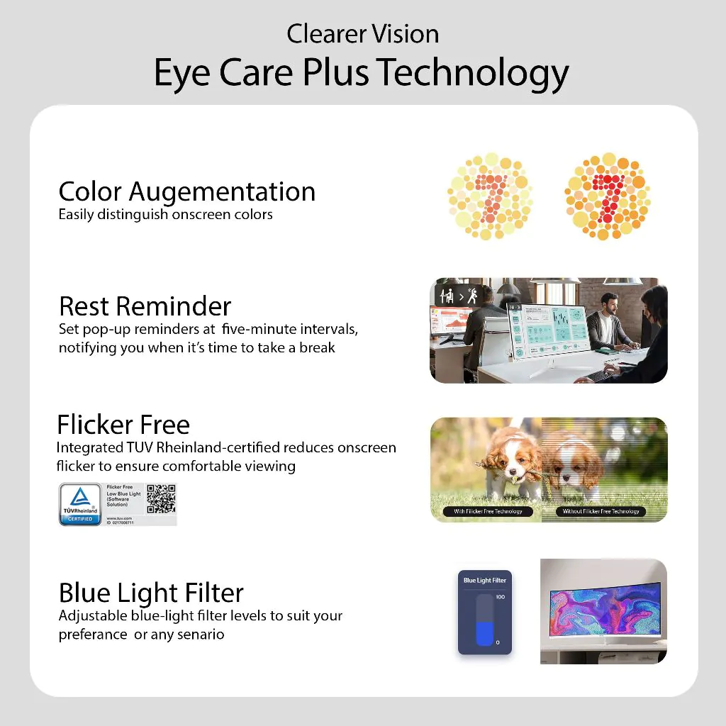 【SAME-DAY DELIVERY】ASUS VU34WCIP-W Eye Care Monitor – 34" WQHD Curved VA 100Hz – 1ms – USB-C PD 65W – Air Ionizer