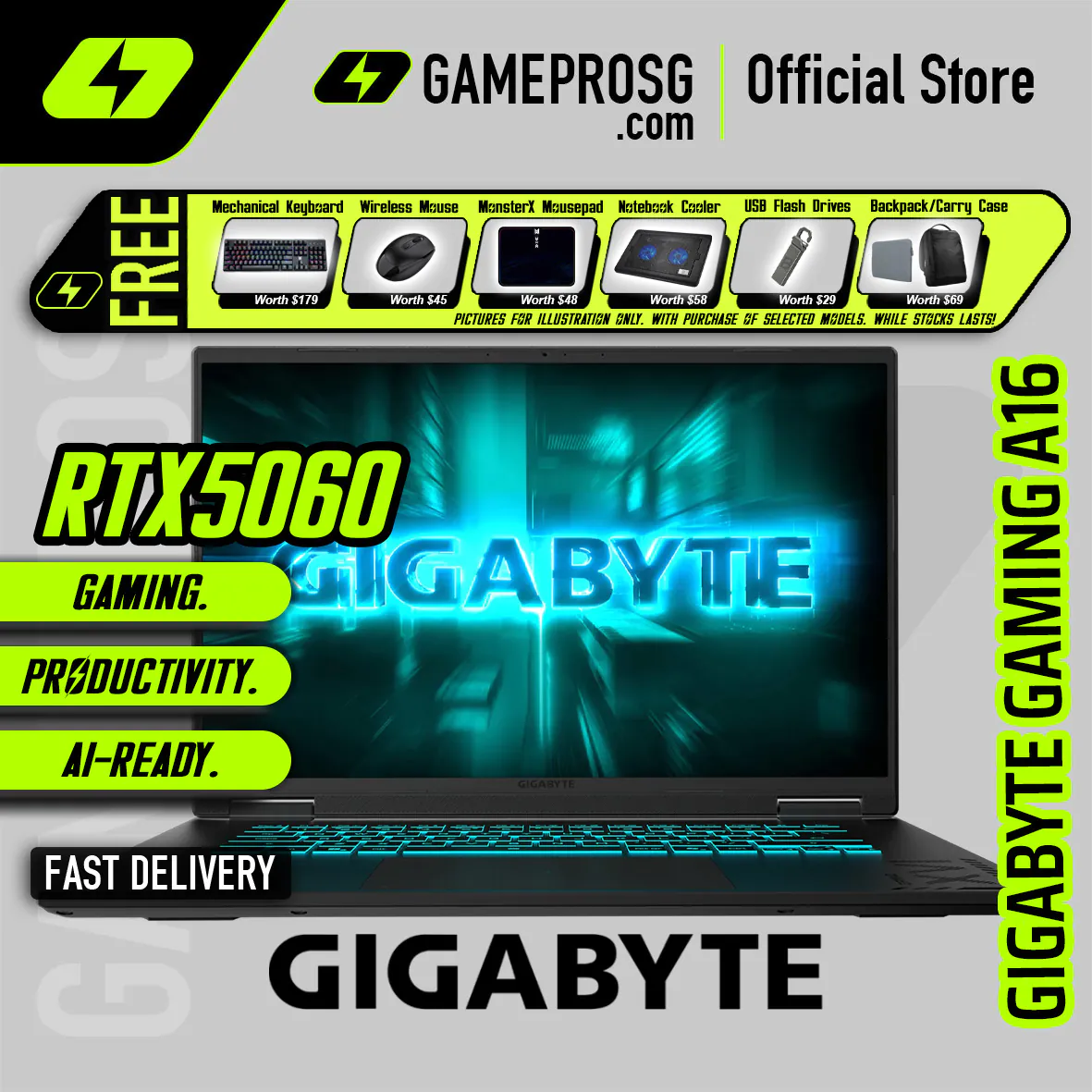 GIGABYTE GAMING A16 Laptop — RTX5060 - 16" FHD+ 165Hz - Intel i7-13620H - 16GB RAM - 1TB SSD (For Gamers & Creators)