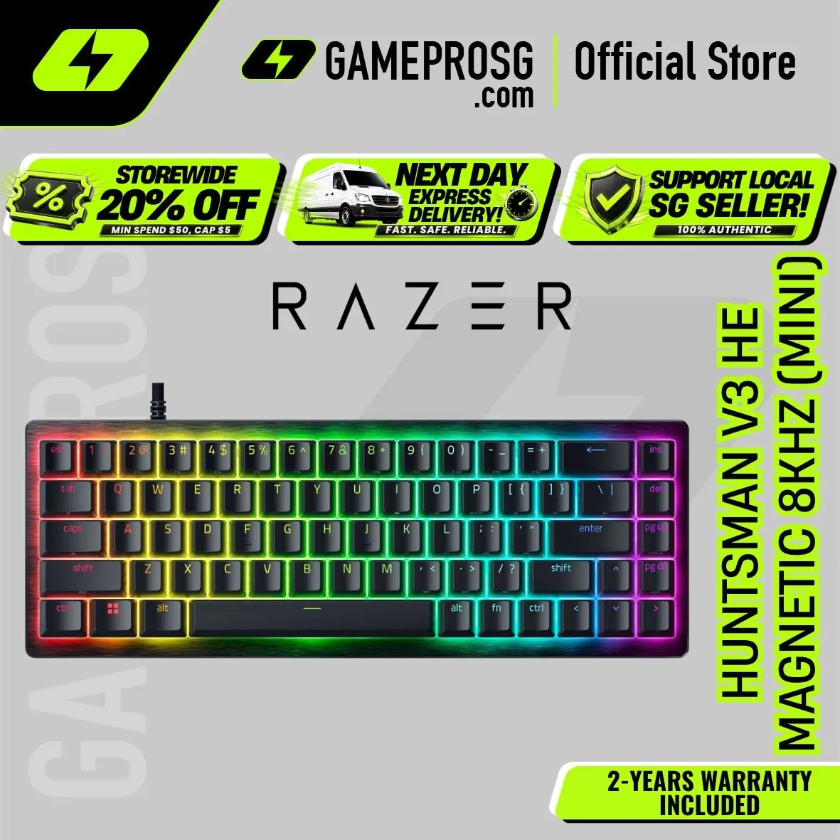 Razer Huntsman V3 HE Magnetic Mini 65% 8KHz – Hall Effect Switches – Rapid Trigger Gaming Keyboard