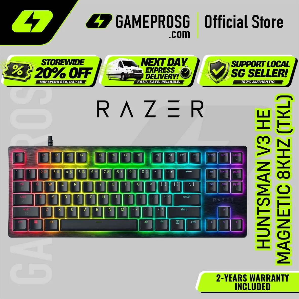 Razer Huntsman V3 HE Magnetic Tenkeyless 8KHz – Hall Effect Switches – Rapid Trigger Esports Gaming Keyboard