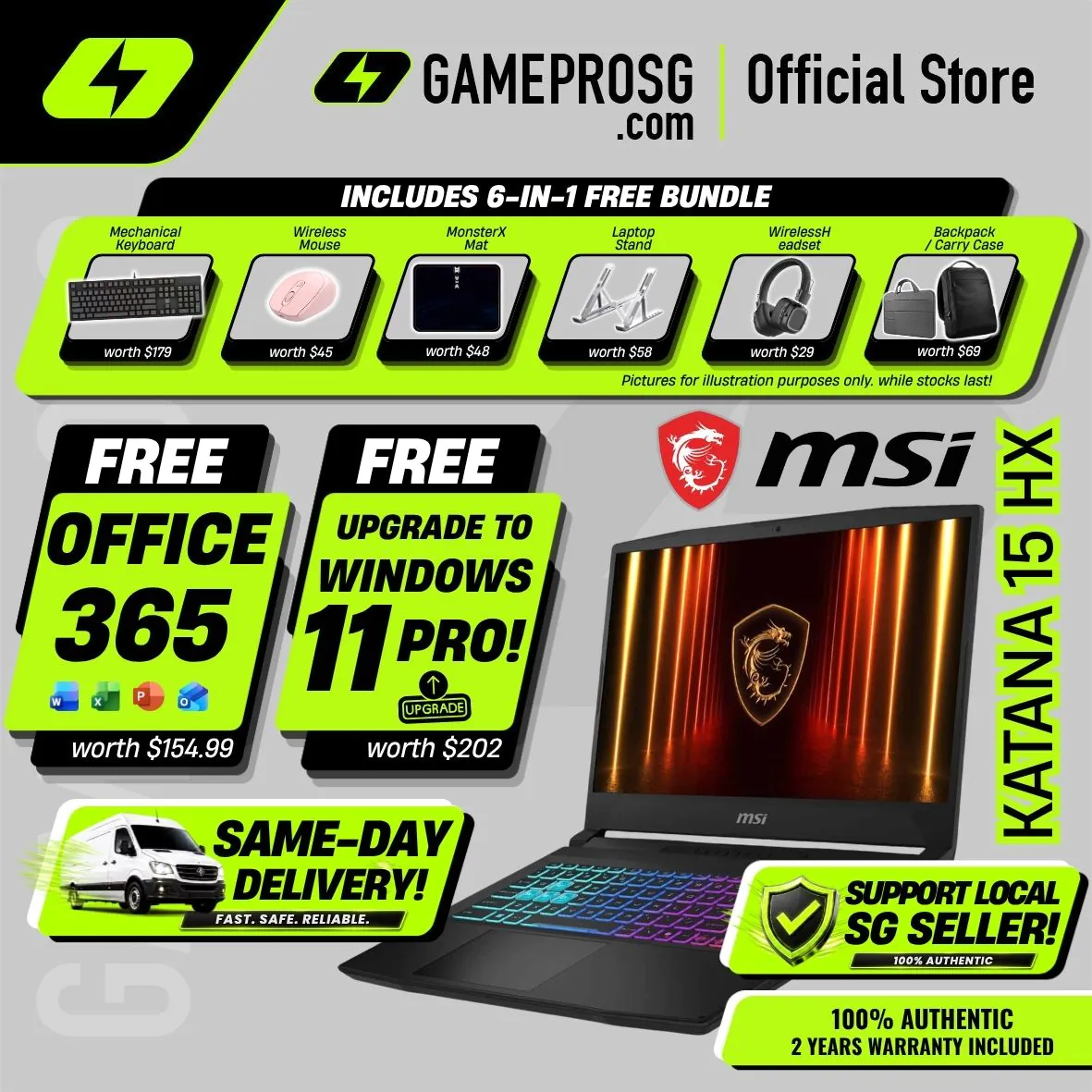 [Same‑Day Delivery] MSI Katana 15 AI Gaming Laptop – Intel Core i7 – 16GB RAM – 512GB SSD – RTX5050 – 15.6″ QHD 165Hz