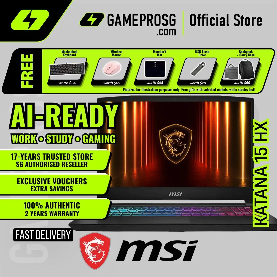 MSI Katana 15 HX – 15.6" QHD IPS 165Hz – Intel Core i7 – RTX5060 – 16GB RAM – 1TB SSD – Gaming Laptop