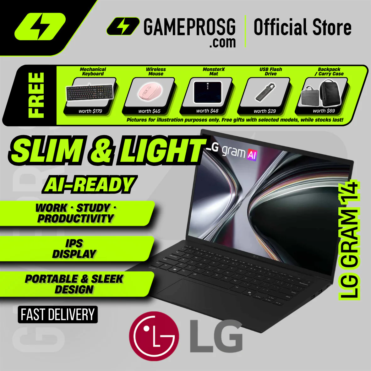 LG Gram 14 Lightweight Productivity Laptop - 14" IPS - Intel Core Ultra 7 - 32GB RAM - 512GB SSD