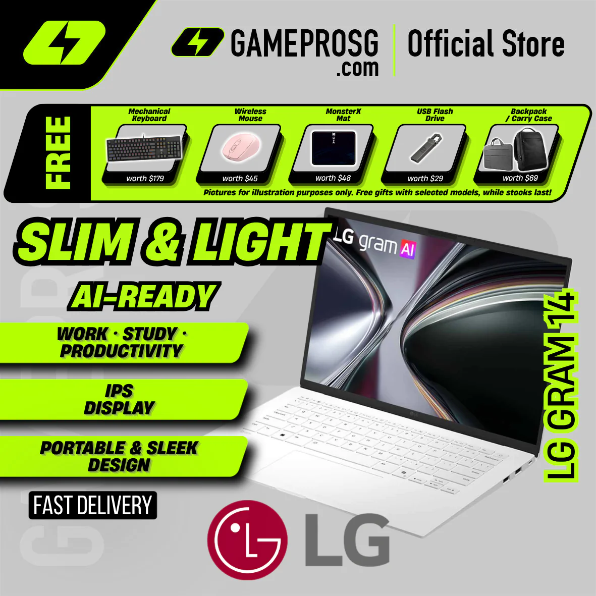 LG Gram 14 Lightweight Productivity Laptop - 14" IPS - Intel Core Ultra 5 - 16GB RAM - 512GB SSD