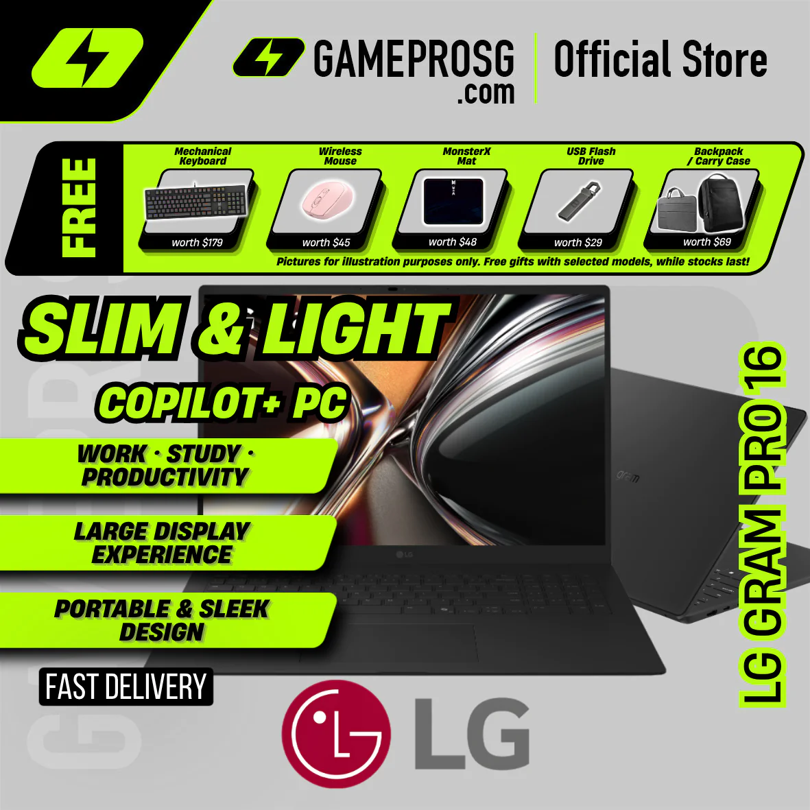 LG Gram Pro 16 Lightweight Productivity Laptop - 16" IPS - AMD Ryzen AI - 32GB RAM - 512GB SSD - Lager Display