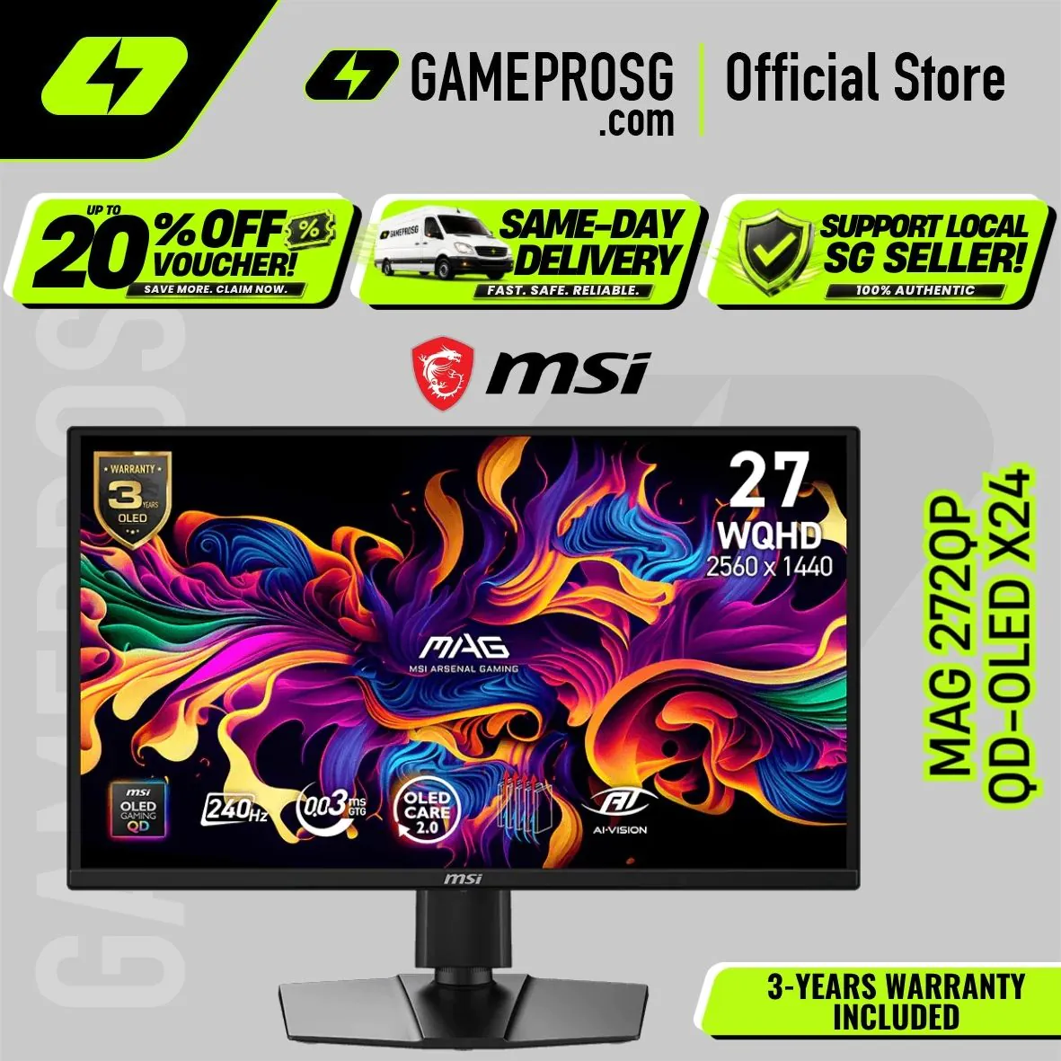 MSI MAG 272QP QD-OLED X24 – 27" QHD QD-OLED 240Hz – 0.03ms Gaming Monitor