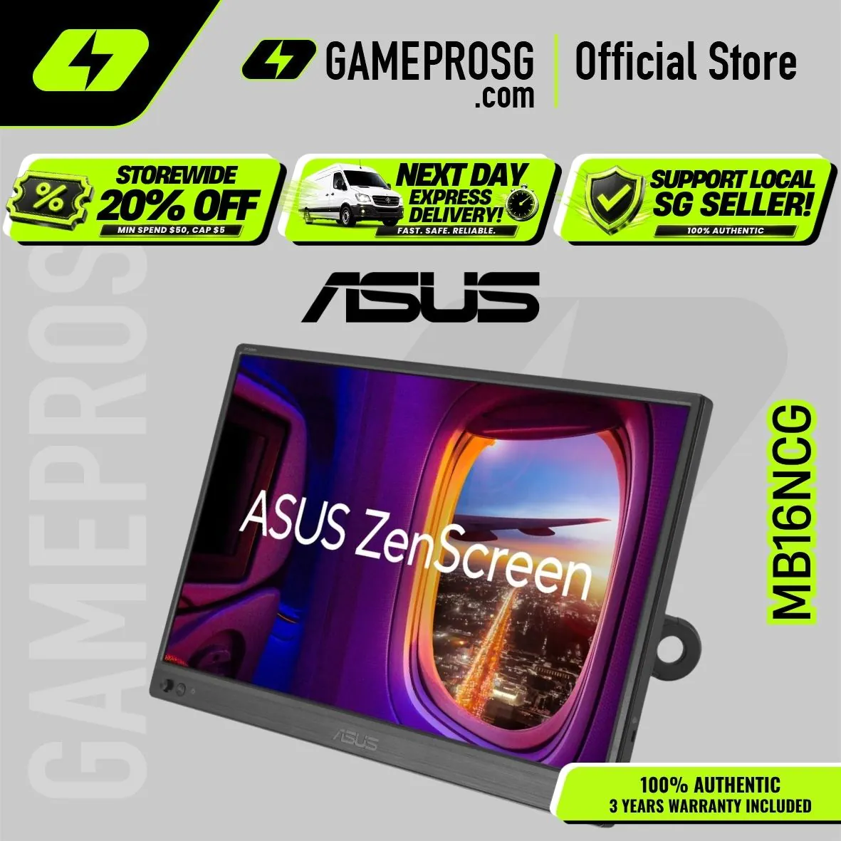 【SAME-DAY DELIVERY】ASUS ZenScreen MB169CK Portable USB Monitor – 15.6" FHD IPS – USB-C – Eye Care – 360° Kickstand