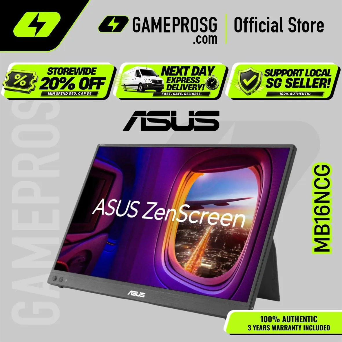 【SAME-DAY DELIVERY】ASUS ZenScreen MB16NCG Portable Monitor – 16" WQXGA IPS 155Hz – 100% sRGB – USB-C Mini HDMI