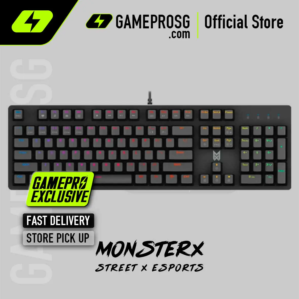 MonsterX MINOTAUR Ergonomic Wired Mechanical Keyboard with Blue Clicky Switches & Hyper RGB Lighting