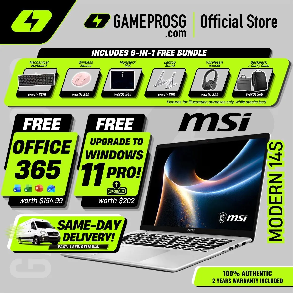MSI Modern 14S – 14" IPS – Intel Core 7 Processor – 16GB RAM – 1TB SSD – AI Productivity Laptop