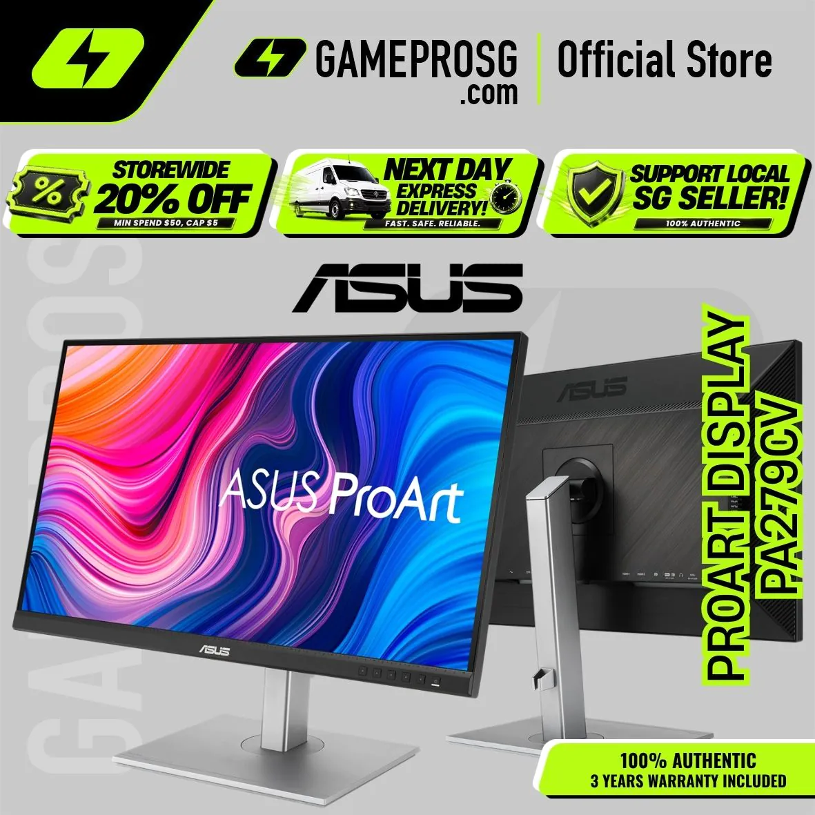 【SAME-DAY DELIVERY】ASUS ProArt Display PA279CV Monitor – 27" 4K UHD IPS – 100% sRGB – USB-C – Calman Verified