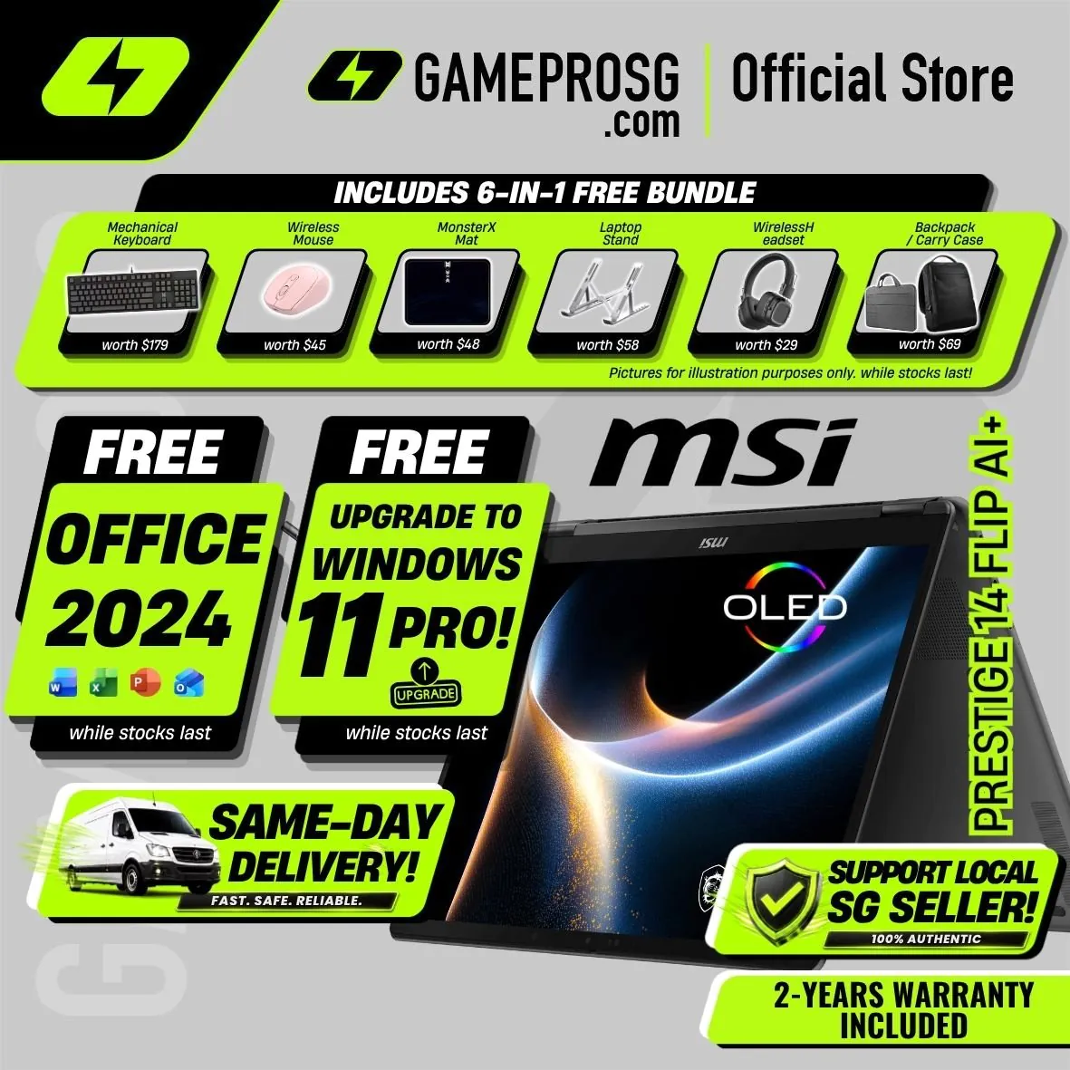 MSI Prestige 14 Flip AI+ – 14" OLED Touch – Intel Core Ultra 9 – 32GB RAM – 1TB SSD – Convertible 2-in-1 Copilot+ PC