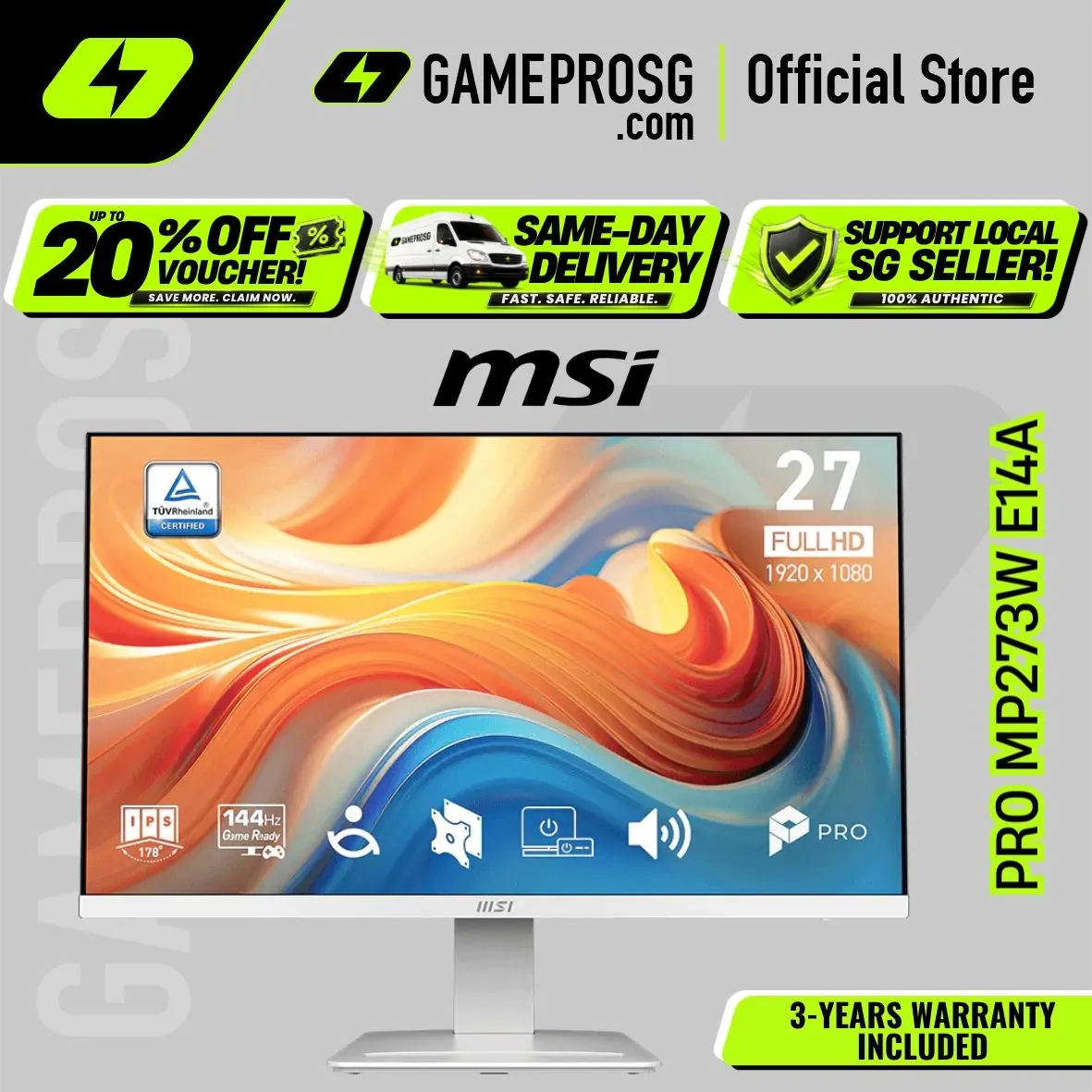 MSI PRO MP273W E14A – 27" FHD IPS 144Hz – 1ms MPRT – White Business Monitor