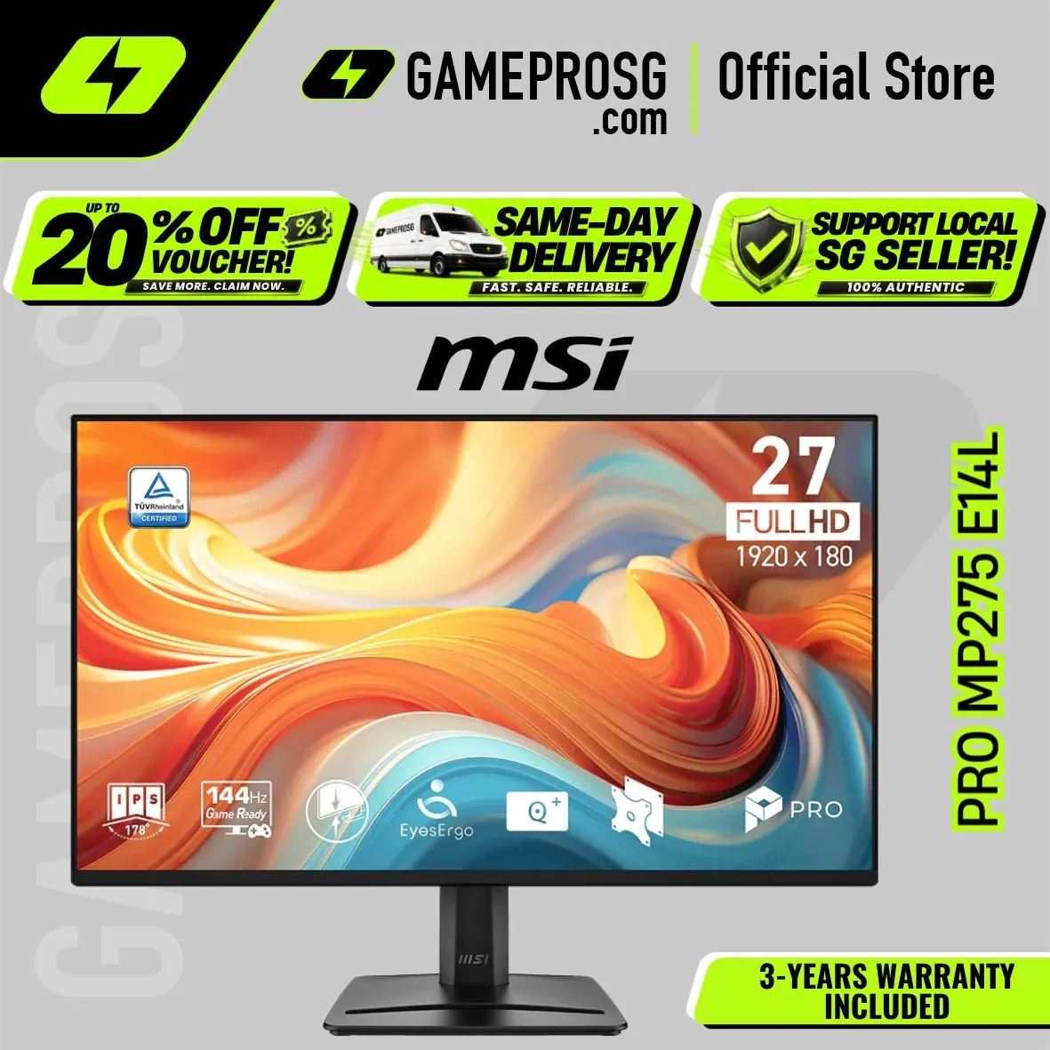 MSI PRO MP275 E14L – 27" FHD IPS 144Hz – 1ms MPRT – FreeSync Business Monitor