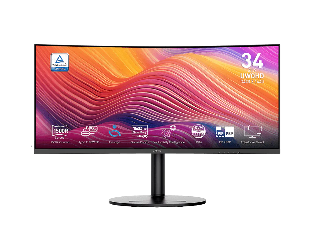 MSI Modern MD342CQP – 34" UWQHD 1500R VA 120Hz – USB-C 98W Curved Monitor App