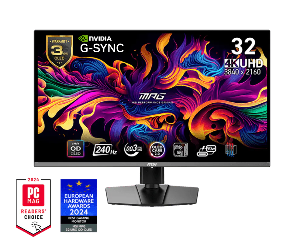 MSI MPG 321URX QD-OLED – 32" 4K UHD QD-OLED 240Hz – 0.03ms – USB-C 90W Gaming Monitor