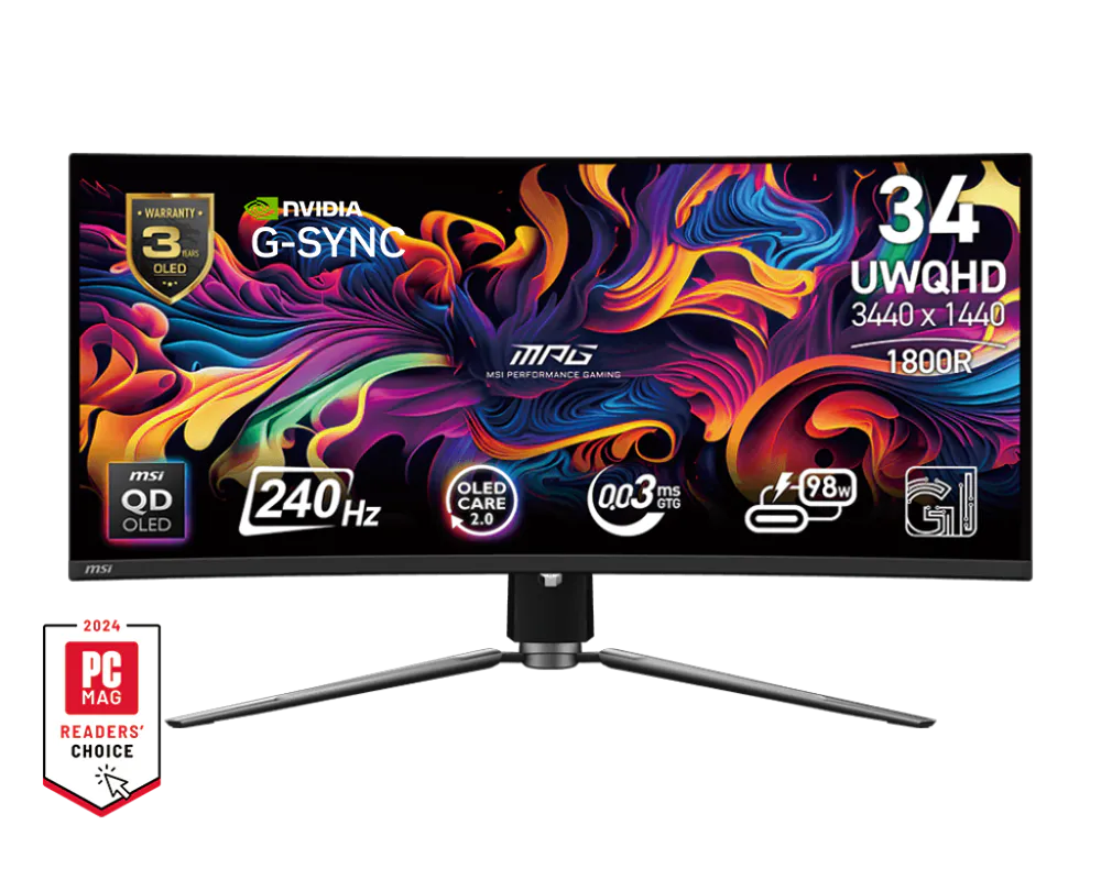 MSI MPG 341CQPX QD-OLED – 34" UWQHD Curved QD-OLED 240Hz – 0.03ms – USB-C Gaming Monitor