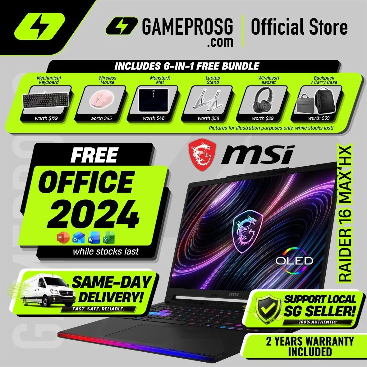 【SAME-DAY DELIVERY】MSI Raider 16 Max HX – 16" OLED 240Hz – Intel Core Ultra 9 – RTX5070Ti – 32GB RAM – 1TB SSD – Extreme AI & Gaming Laptop