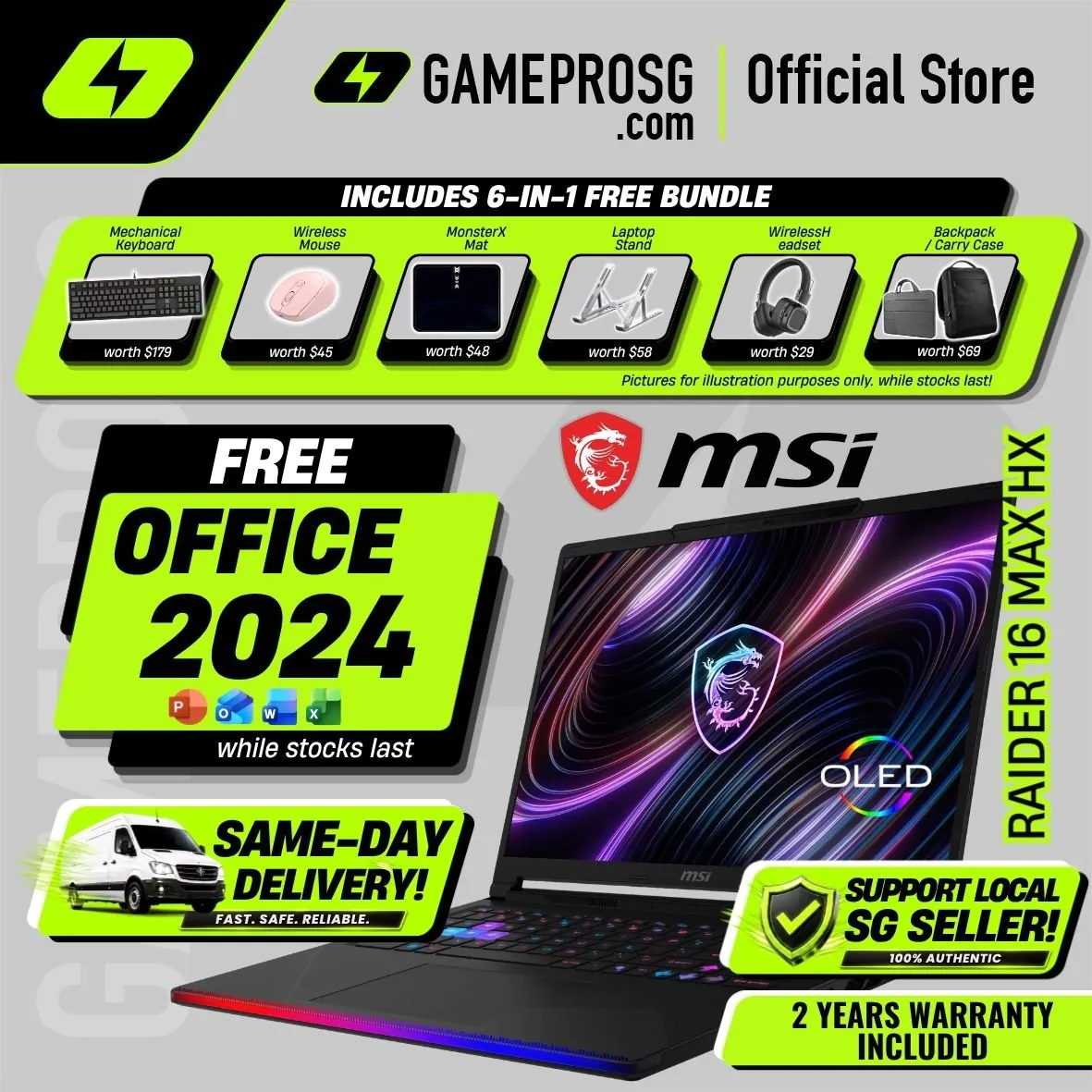 【SAME-DAY DELIVERY】MSI Raider 16 Max HX – 16" OLED 240Hz – Intel Core Ultra 9 – RTX5080 – 32GB RAM – 1TB SSD – Extreme AI & Gaming Laptop