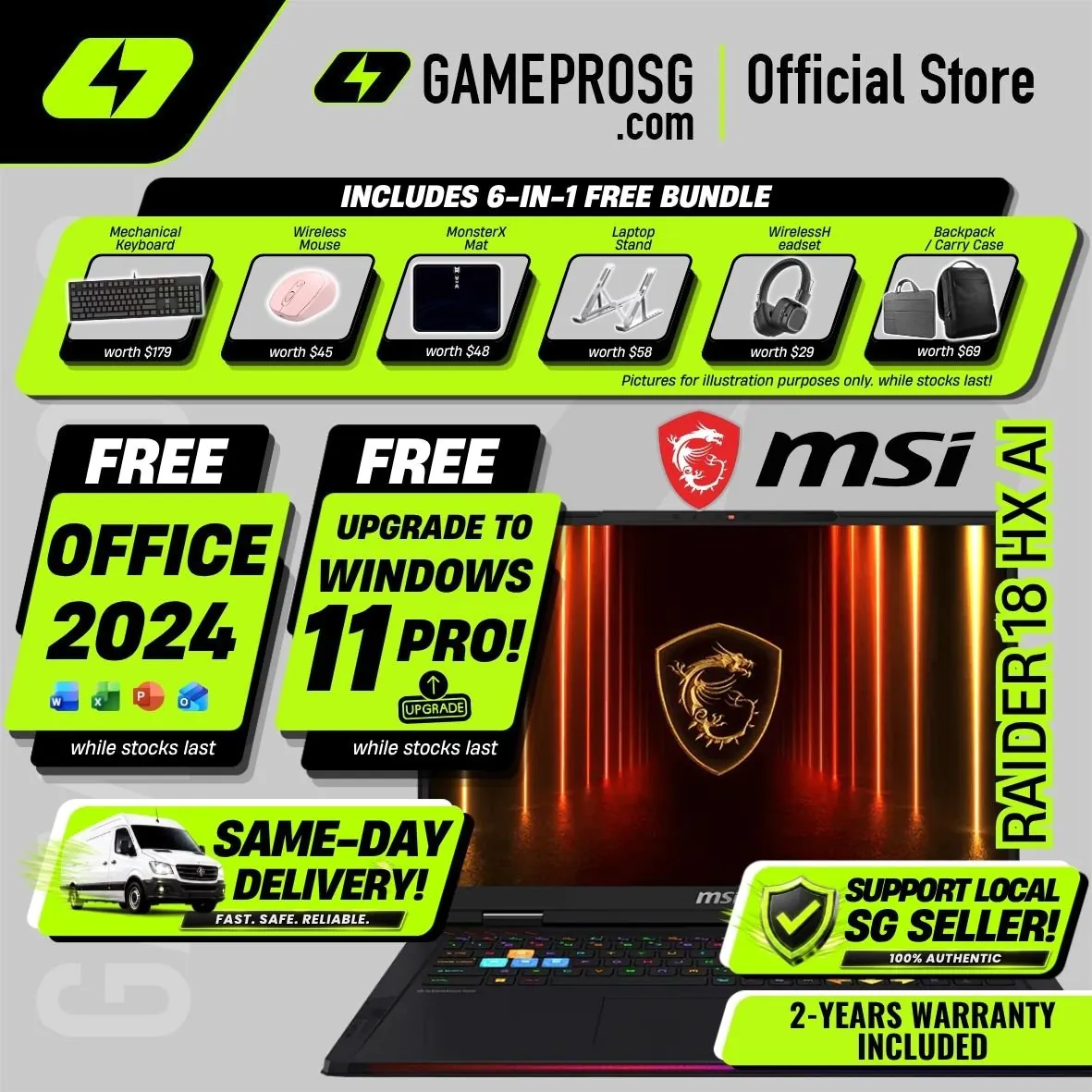 【SAME-DAY DELIVERY】MSI Raider 18 HX AI Gaming Laptop — Premium RGB — RTX 5080 - 18" UHD+ 120Hz - Ultra 9 - 64GB - 4TB