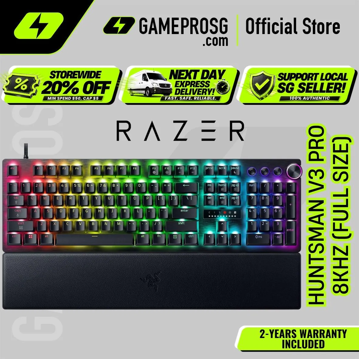 Razer Huntsman V3 Pro 8KHz Full Size – Analog Optical Switches Gen-2 – Rapid Trigger Gaming Keyboard