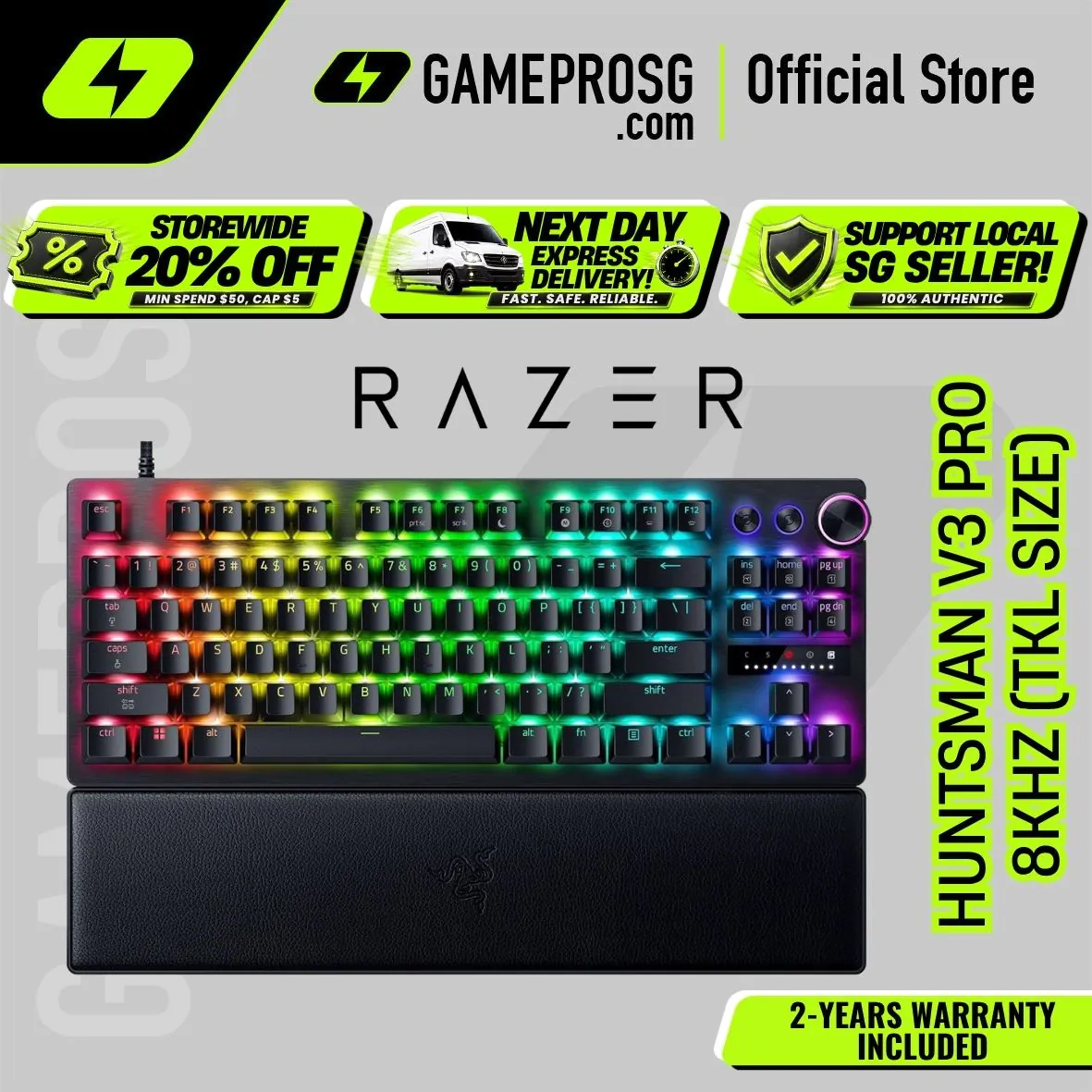 Razer Huntsman V3 Pro Tenkeyless 8KHz – Analog Optical Switches Gen-2 – Rapid Trigger Gaming Keyboard - Black