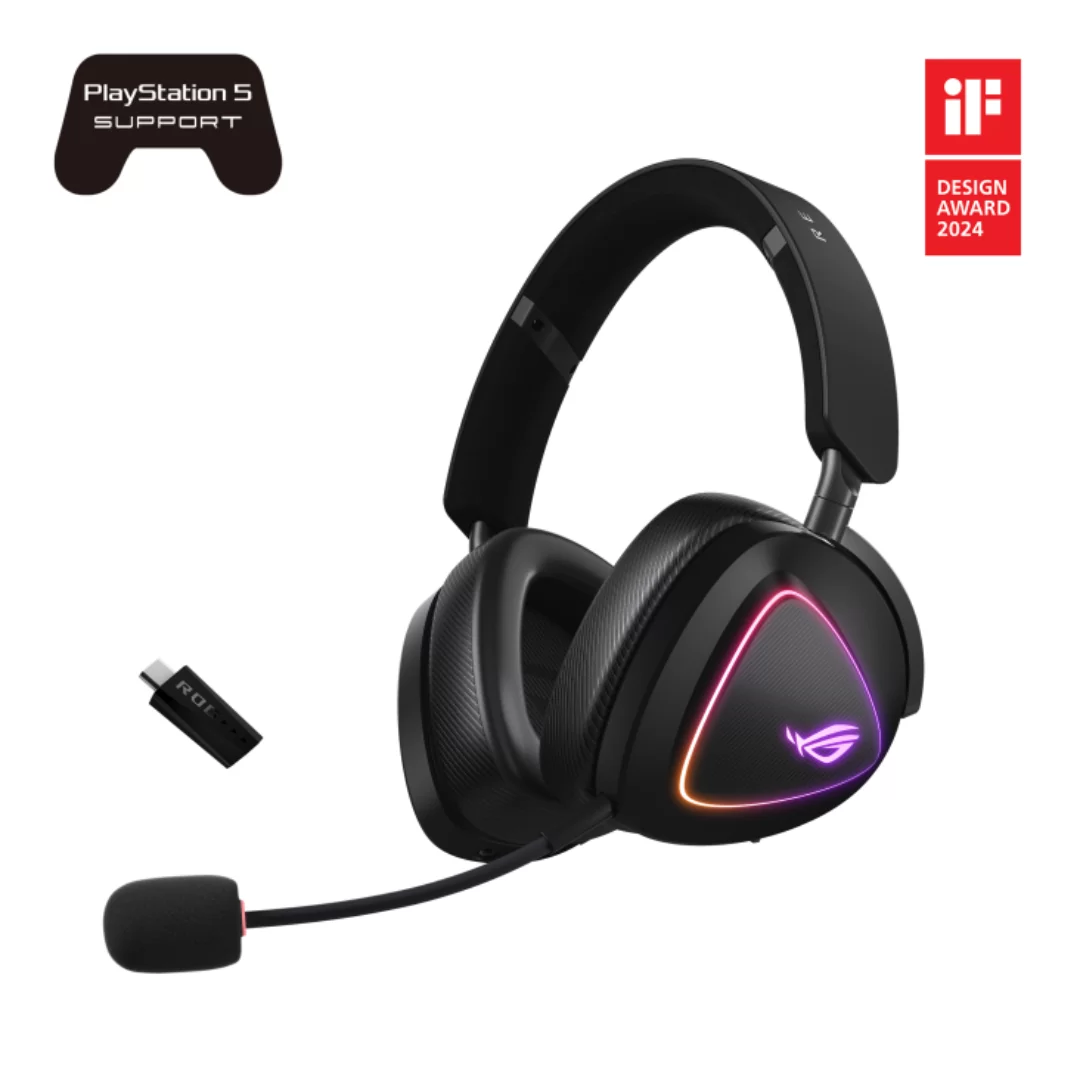 ROG Delta II Wireless Gaming Headset ROG SpeedNova, 50mm drivers, Tri-mode Bluetooth 2.4 GHz, and a wired 3.5 mm