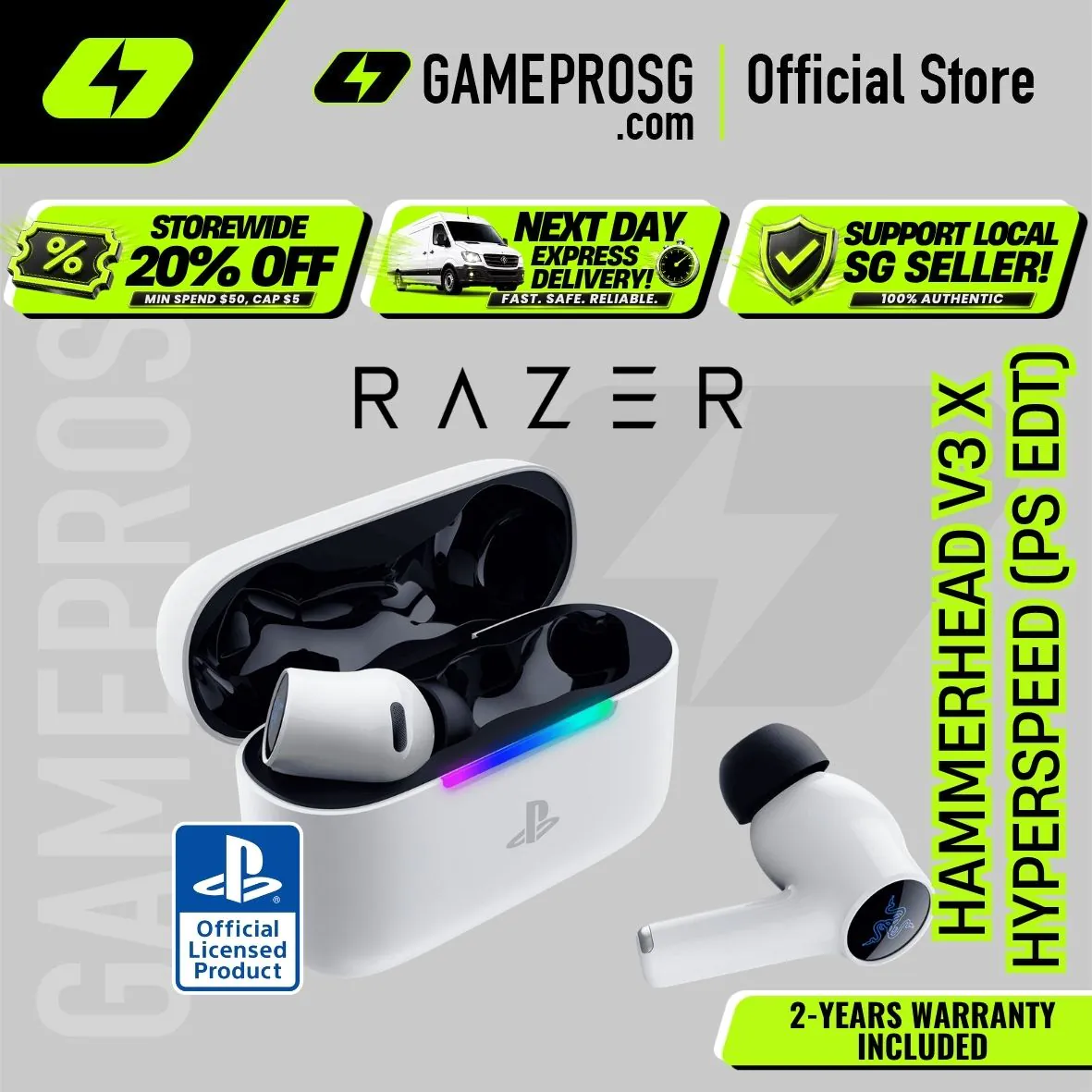 Razer Hammerhead V3 X HyperSpeed for PlayStation – 2.4GHz Wireless – Bluetooth 5.3 Earbuds