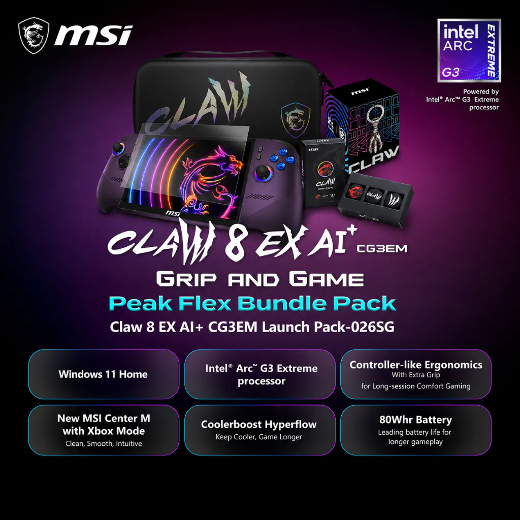 MSI Claw 8 EX AI+ Gaming Handheld – 8″ FHD+ 120Hz VRR Touchscreen - Arc G3 Extreme - 32GB - 1TB - Copilot+ PC