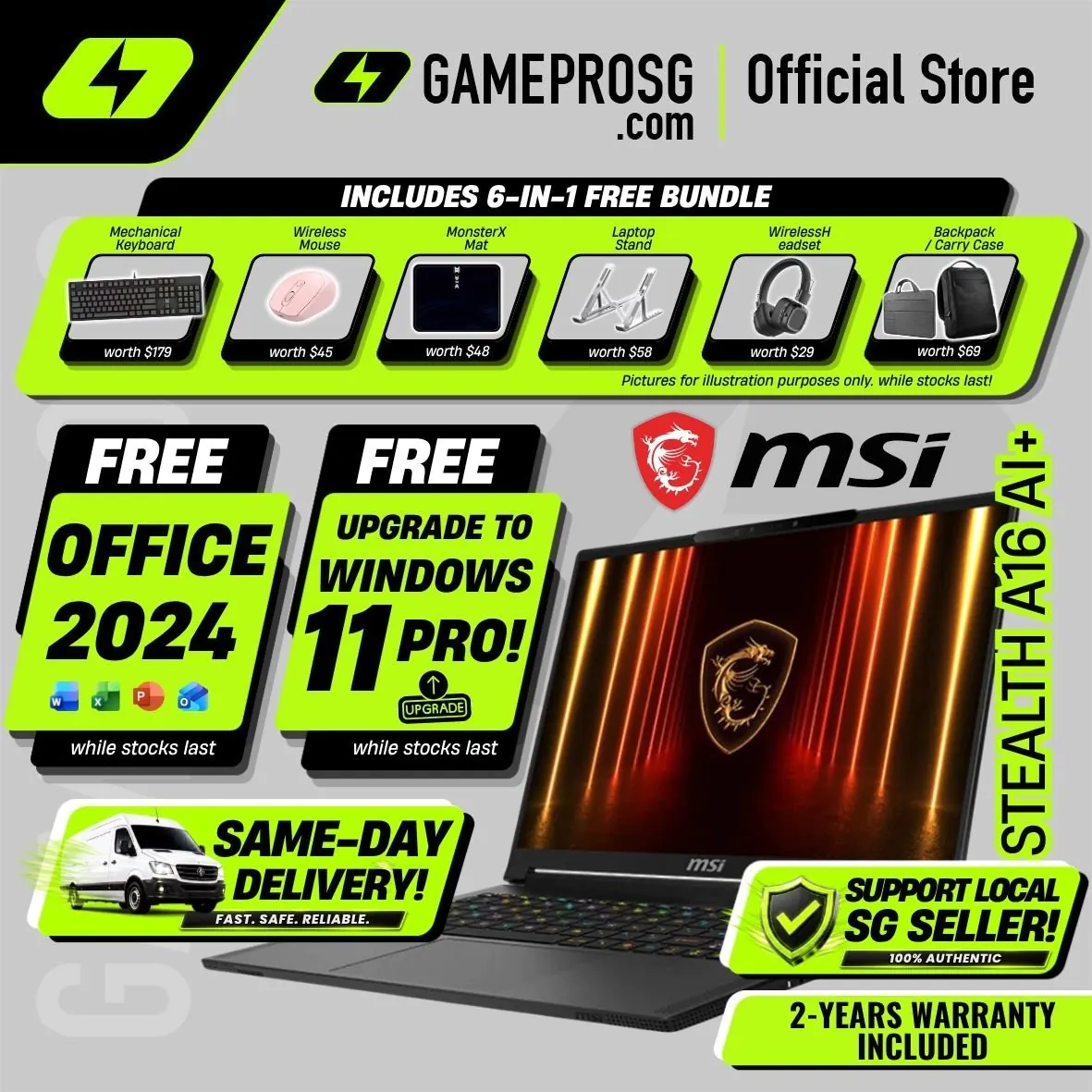 【SAME-DAY DELIVERY】MSI Stealth A16 AI+ Gaming Laptop — Elite OLED Gaming — RTX 5070 Ti - QHD+ OLED 240Hz - Ryzen AI 9 - 32GB
