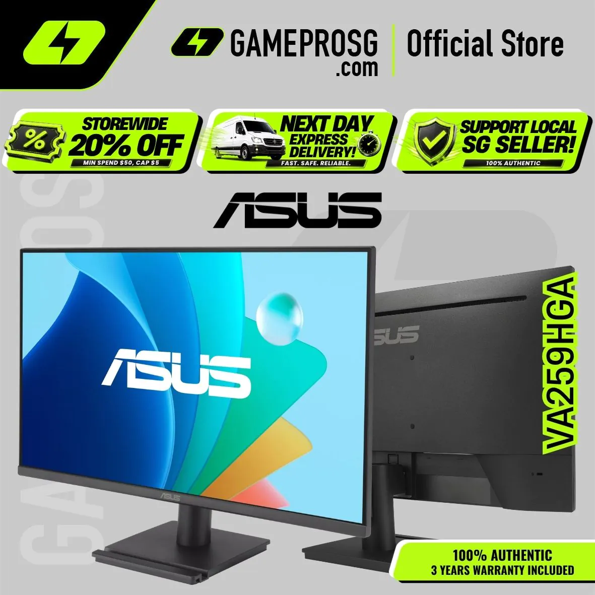 【SAME-DAY DELIVERY】ASUS VA259HGA Eye Care Gaming Monitor – 24.5" FHD IPS 120Hz – 1ms – Adaptive-Sync – HDMI VGA