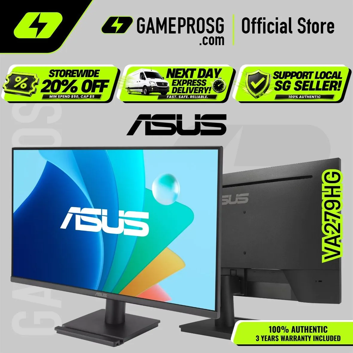 【SAME-DAY DELIVERY】ASUS VA279HG Eye Care Gaming Monitor – 27" FHD IPS 120Hz – 1ms – Adaptive-Sync – HDMI VGA