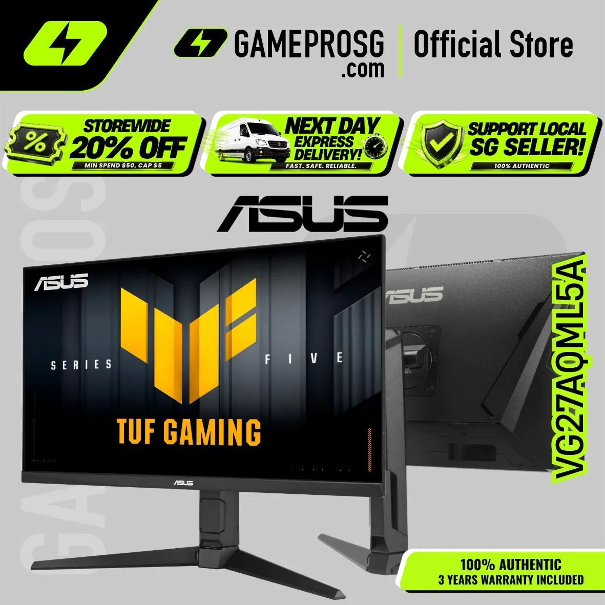 【SAME-DAY DELIVERY】Asus TUF Gaming VG27AQML5A Gaming Monitor – 27-inch, QHD(2560x1440), 300Hz, Fast IPS AMD FreeSync ELMB SYNC VESA DisplayHDR