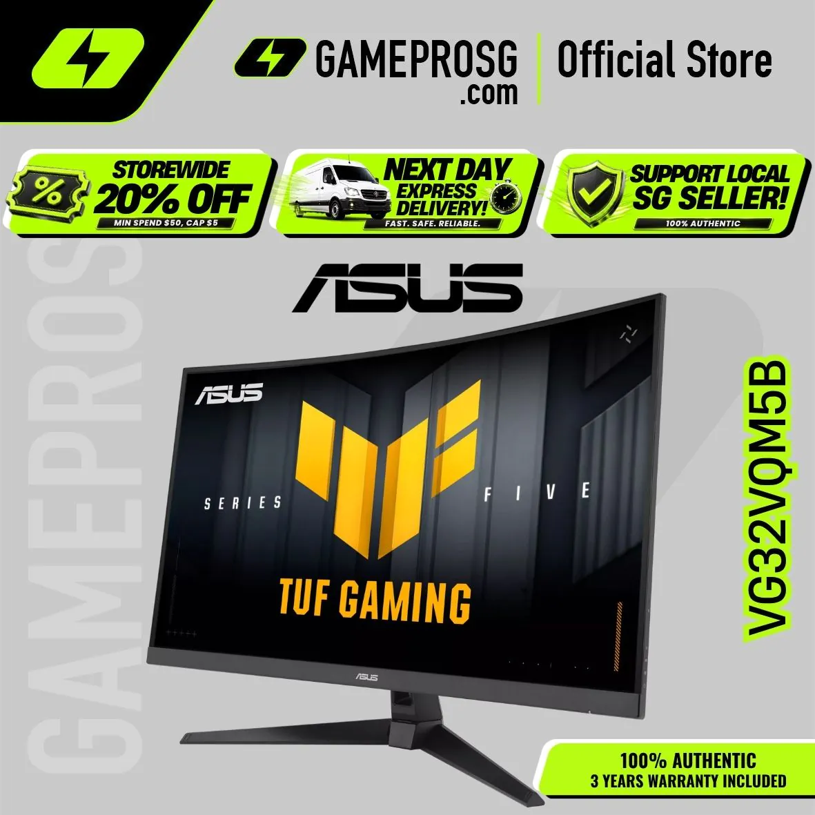 【SAME-DAY DELIVERY】ASUS TUF Gaming VG32VQM5B – 32" FHD Curved Fast VA 250Hz OC – 0.5ms – FreeSync Premium Gaming Monitor