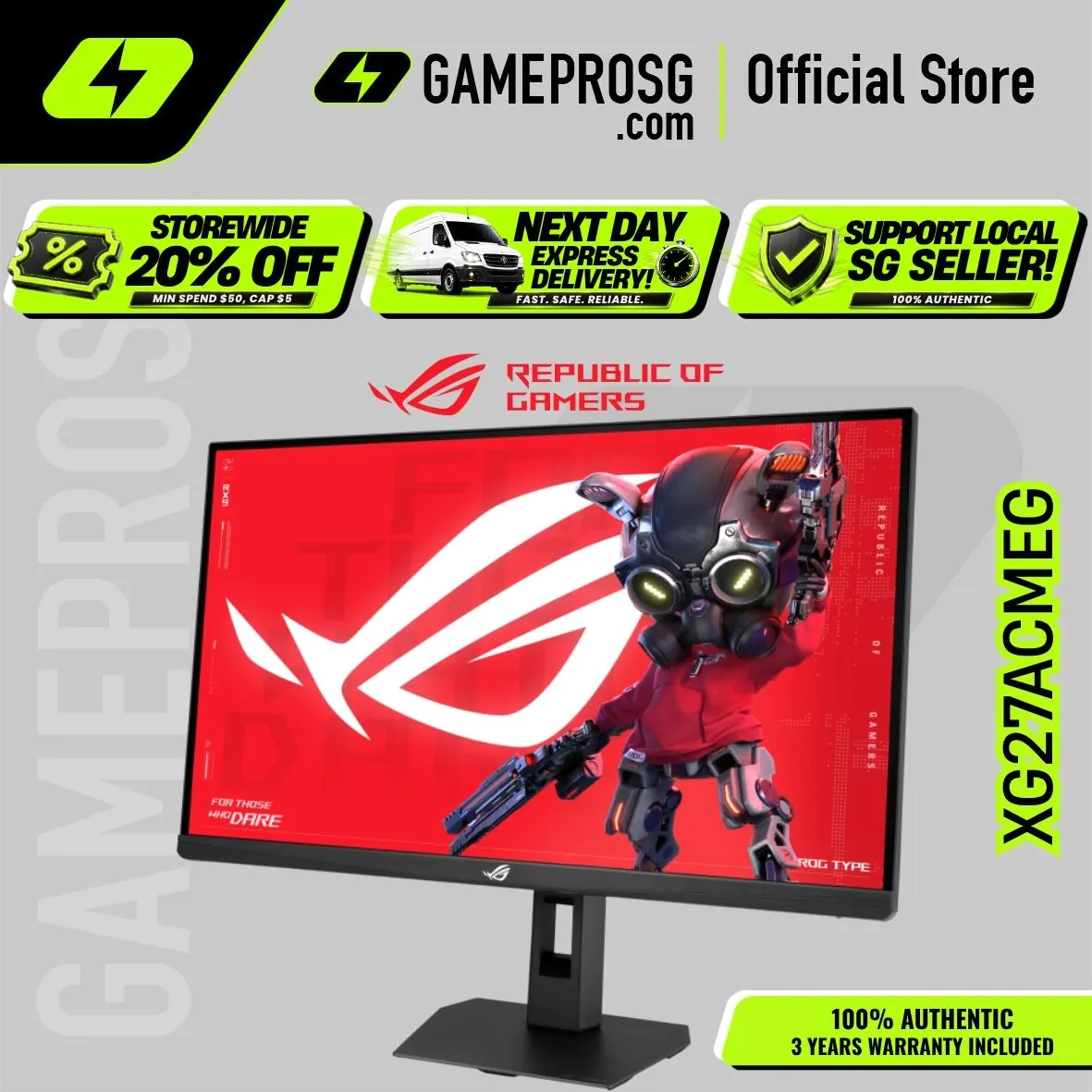 【SAME-DAY DELIVERY】Asus ROG XG27ACMEG Gaming Monitor 27Inch/QHD 2560x1440/1ms/260Hz