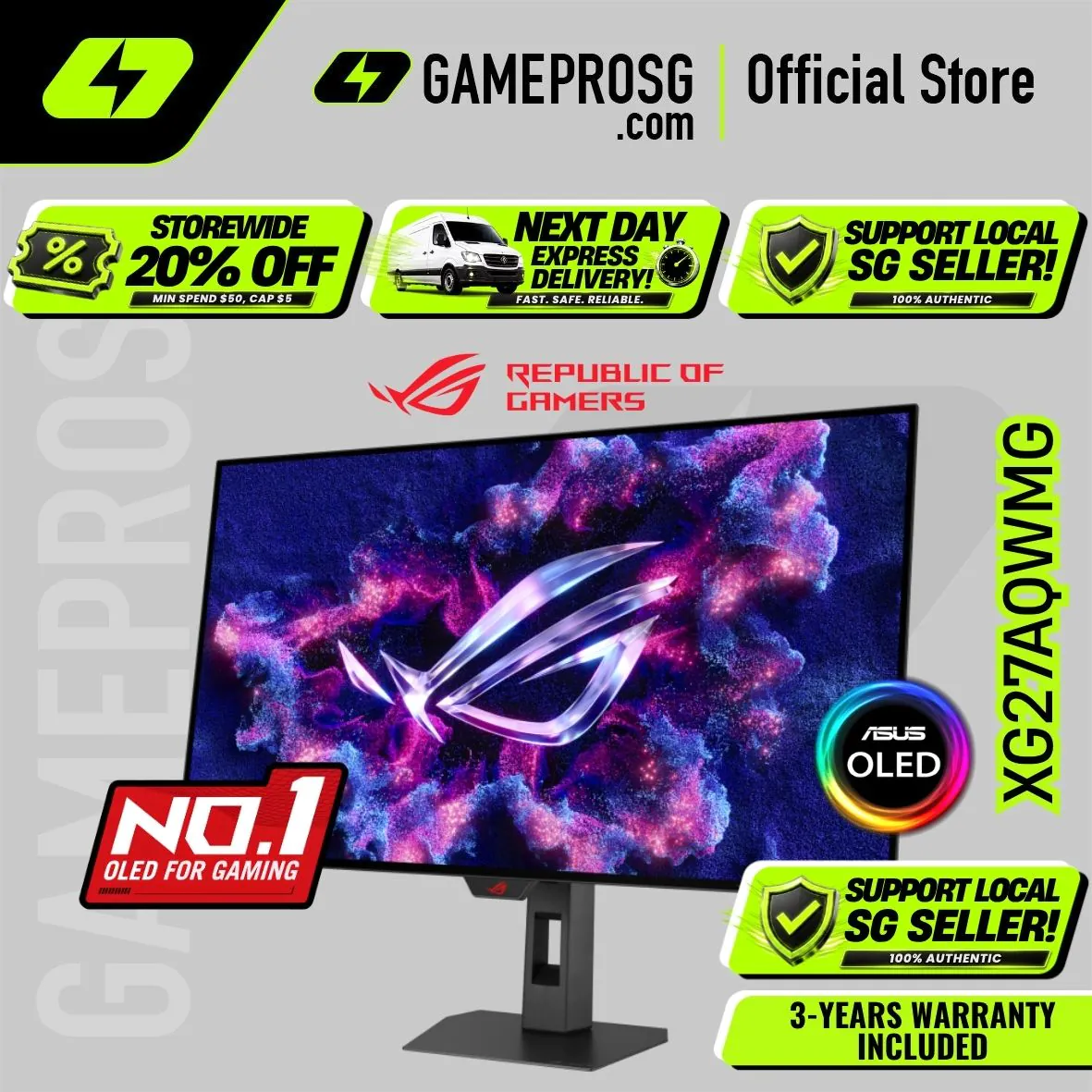 [Express Delivery] ASUS ROG Strix OLED XG27AQWMG – 27" 1440p Glossy Tandem OLED – 280Hz – 0.03ms Gaming Monitor