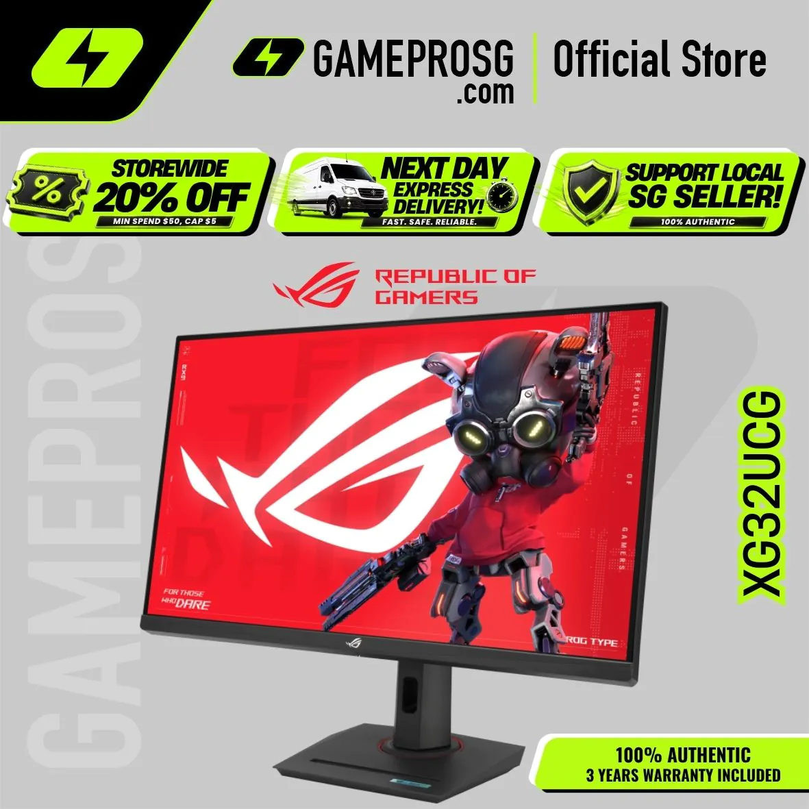 【SAME-DAY DELIVERY】ASUS ROG Strix XG32UCG – 32" 4K Fast IPS 160Hz – FHD 320Hz Dual Mode – 0.3ms Gaming Monitor