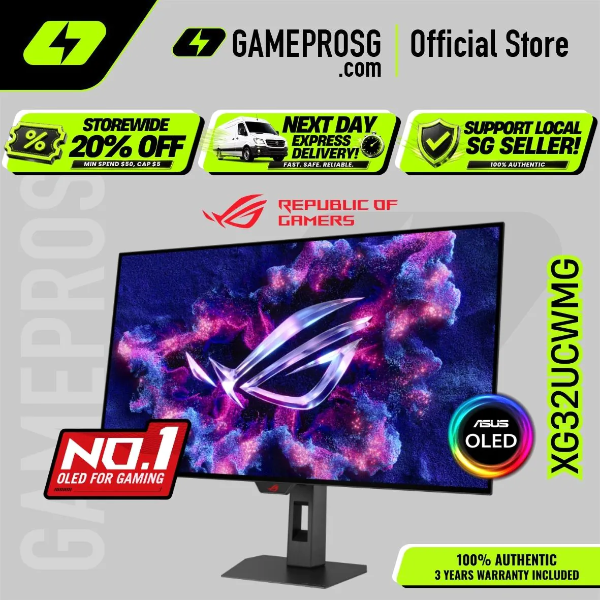 【SAME-DAY DELIVERY】ASUS ROG Strix OLED XG32UCWMG – 32" 4K Glossy WOLED 240Hz – 480Hz Dual Mode – 0.03ms Gaming Monitor