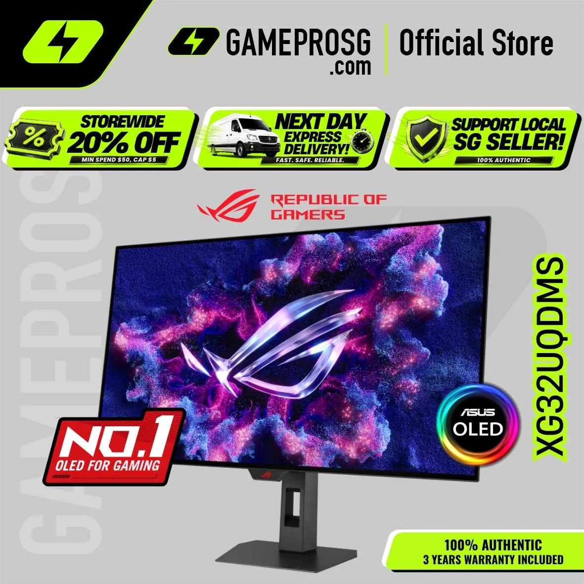【SAME-DAY DELIVERY】ASUS ROG Strix OLED XG32UQDMS – 32" 4K QD-OLED 240Hz – 0.03ms – G-SYNC – Gaming Monitor