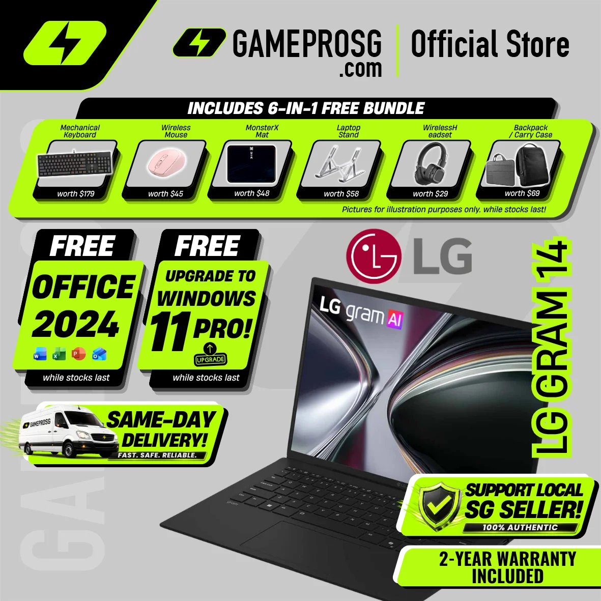 LG Gram 14 Lightweight Productivity Laptop - 14" IPS - Intel Core Ultra 7 - 32GB RAM - 512GB SSD