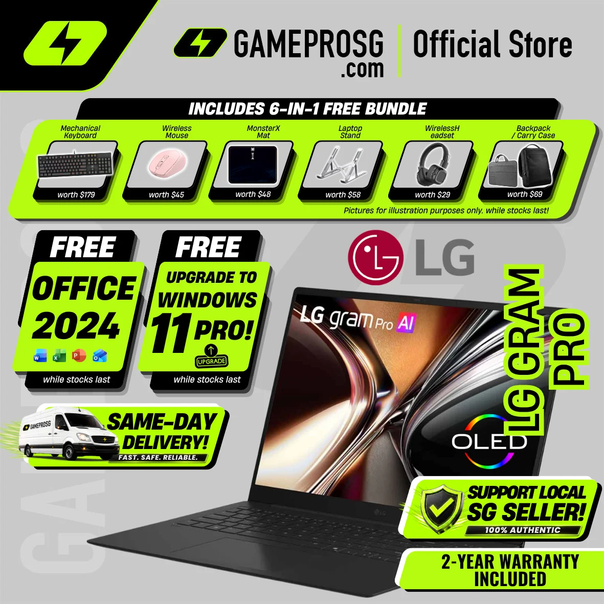 LG Gram Pro 16 Lightweight Laptop - 16" OLED - Intel Core Ultra X7 - 16GB RAM - 512GB SSD - Lager Display