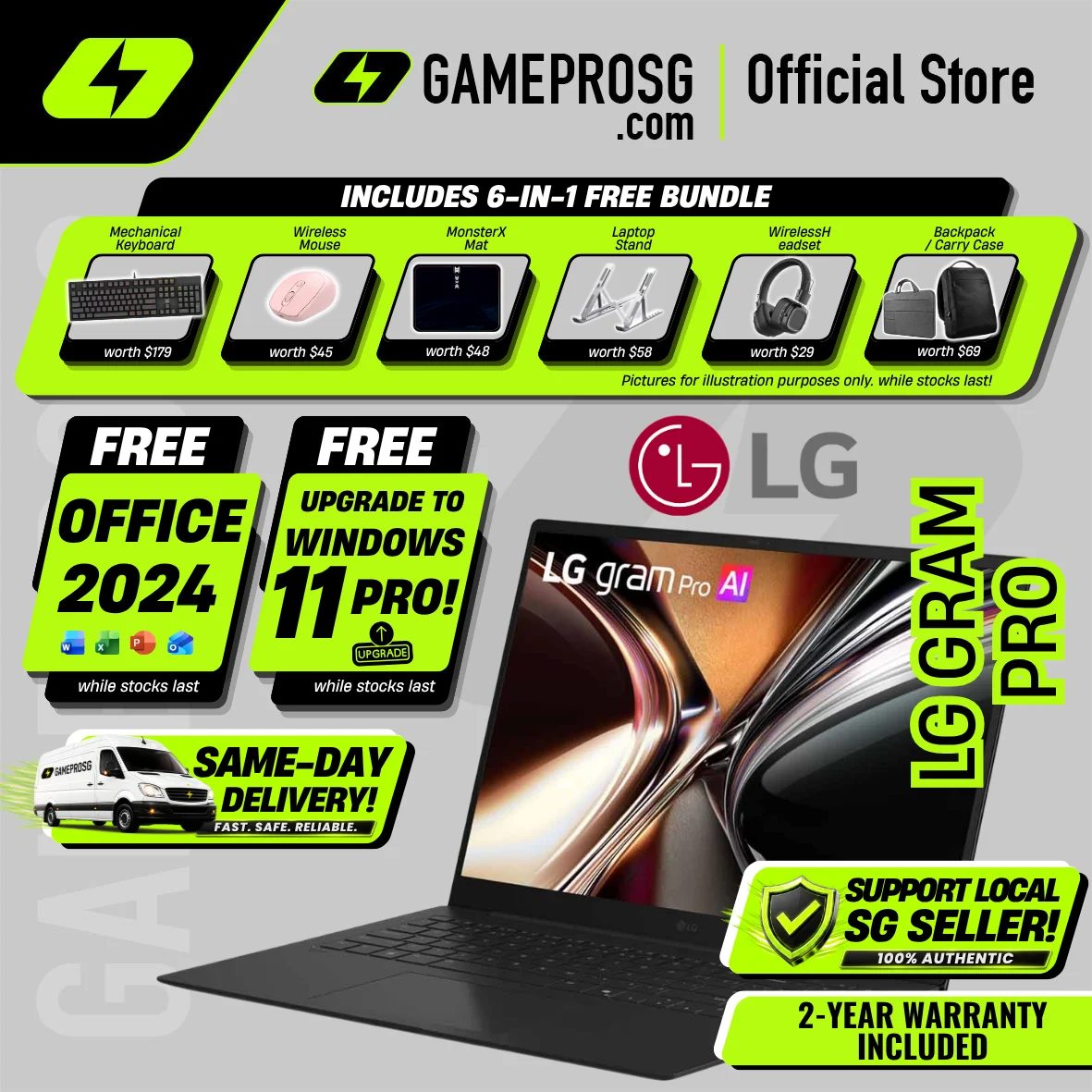 LG Gram Pro 16 Lightweight Productivity Laptop - 16" IPS - AMD Ryzen AI - 32GB RAM - 512GB SSD - Lager Display