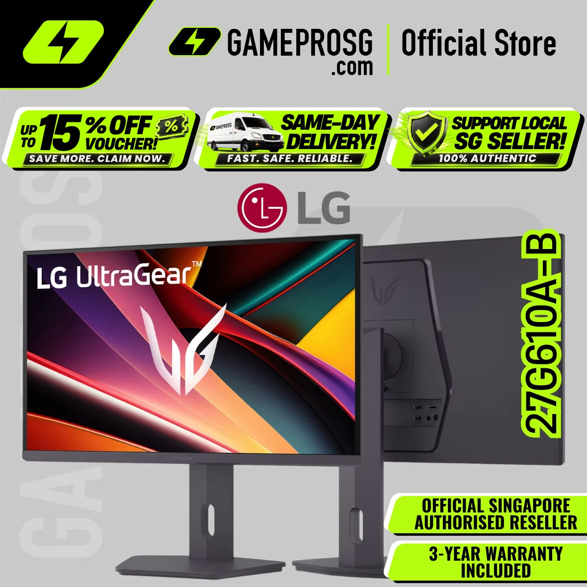LG 27G610A-B 27" QHD IPS Gaming Monitor – 200Hz, 1ms, HDR400, HAS