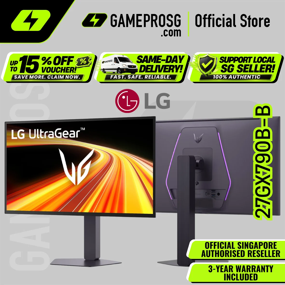 LG 27GX790B-B 27" QHD OLED Gaming Monitor – 540Hz, 0.02ms, DisplayHDR 500, HAS