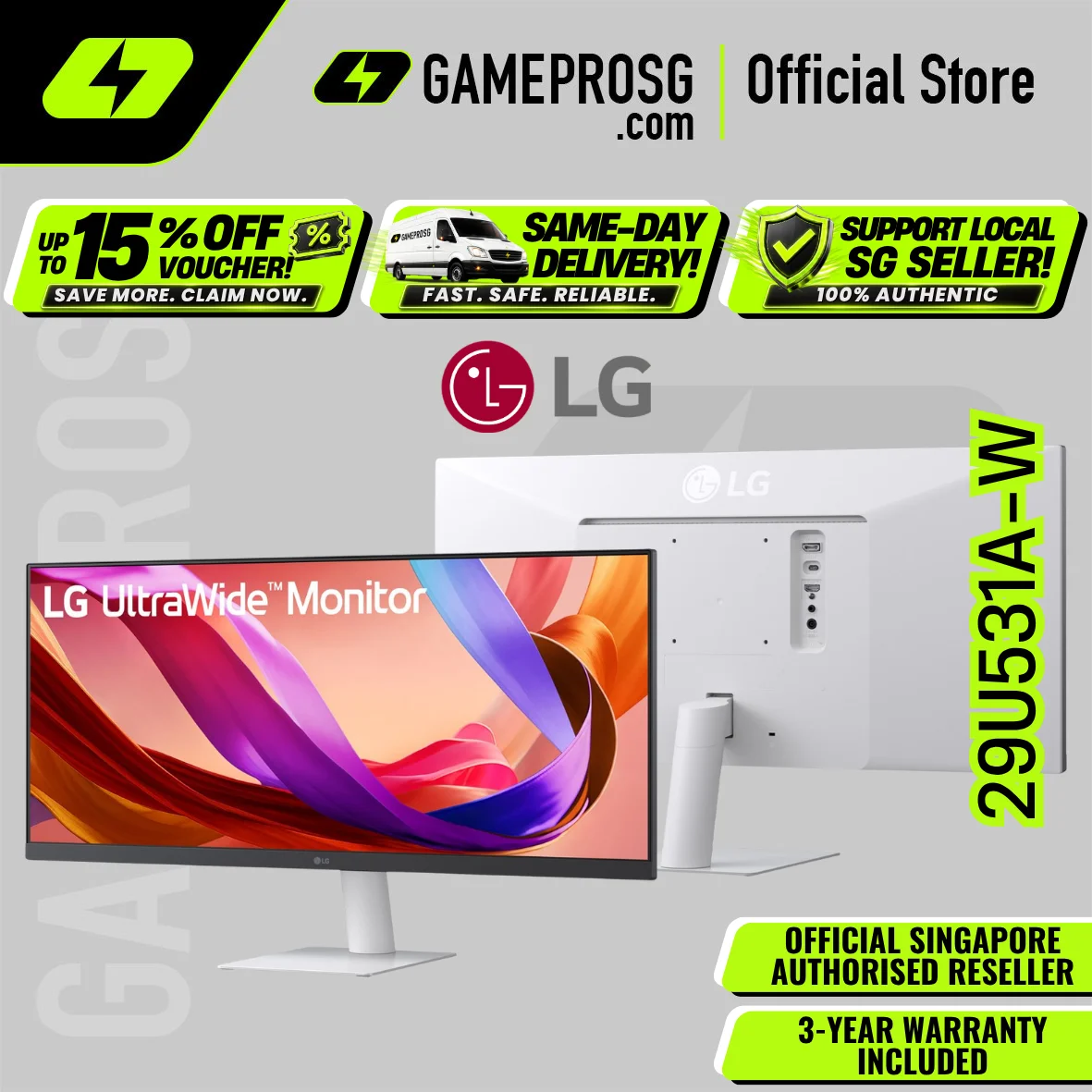 LG 29U531A-W 29" WFHD IPS Ultrawide Monitor – 100Hz, DisplayPort, USB-C, Speakers