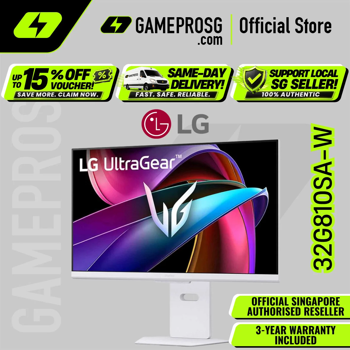 LG Monitor (UHD 4K IPS 144Hz 1ms HDR400 USB-C HAS SMART) - 32G810SA-W