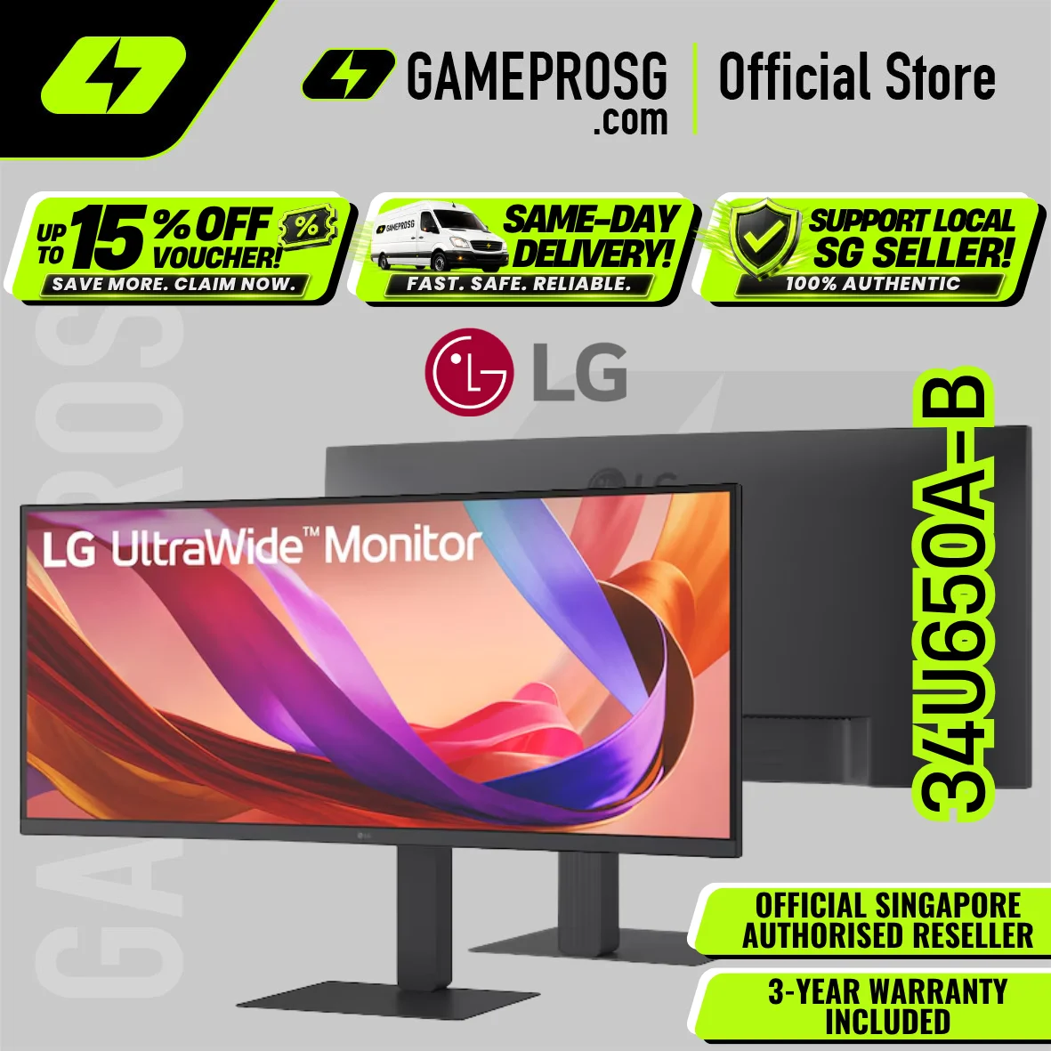 LG Monitor (Curved WQHD IPS 100Hz DP USB-C KVM HAS SPK) - 34U650A-B
