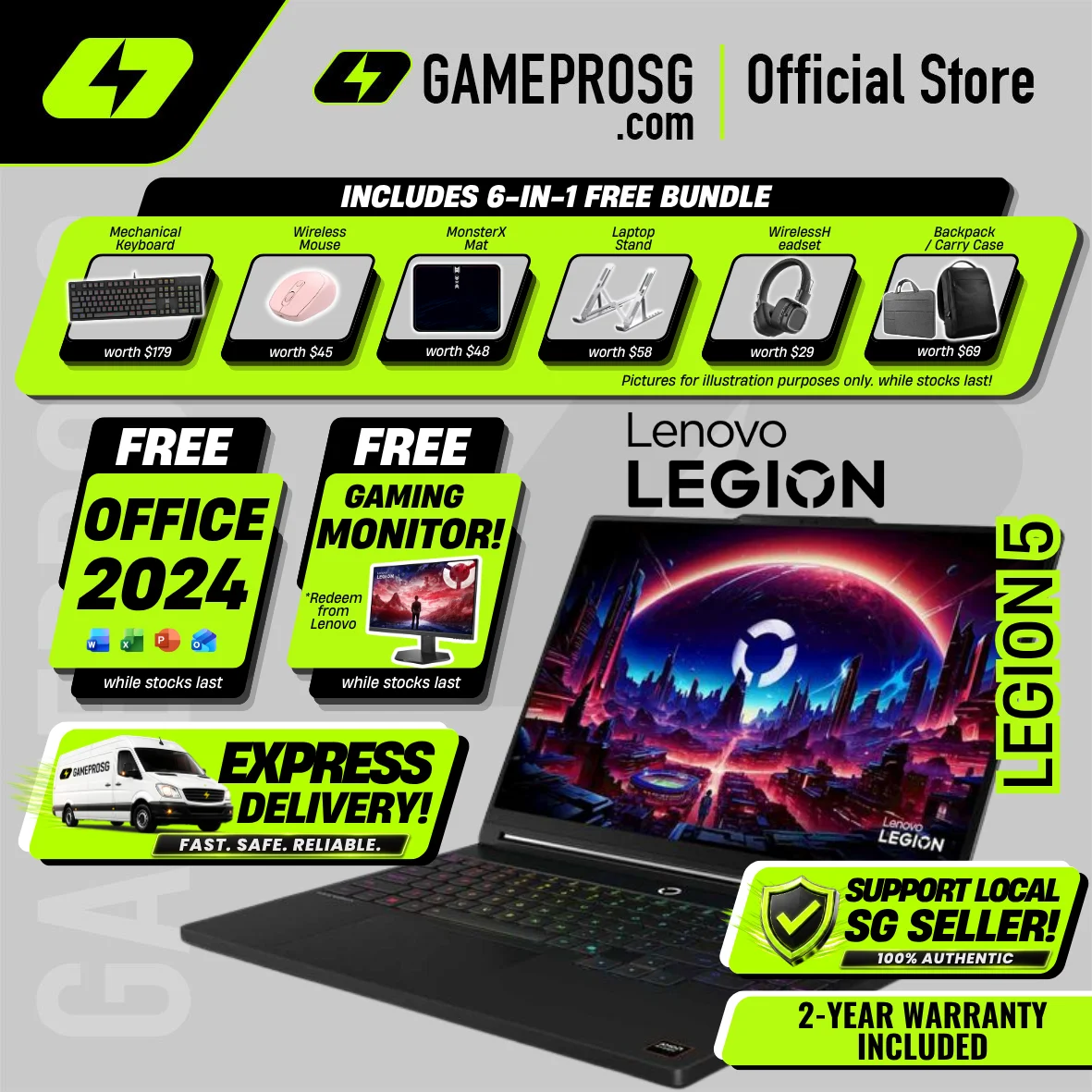 Lenovo Legion 5 Gaming Laptop – 15.3″ WQXGA OLED 165Hz – AMD Ryzen 7 – RTX 5050 – 16GB RAM – 1TB SSD