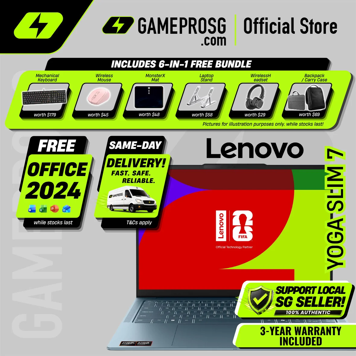 Lenovo Yoga Slim 7 Laptop – 14″ WUXGA OLED – AMD Ryzen AI 7 – 16GB RAM – 1TB SSD – Lightweight