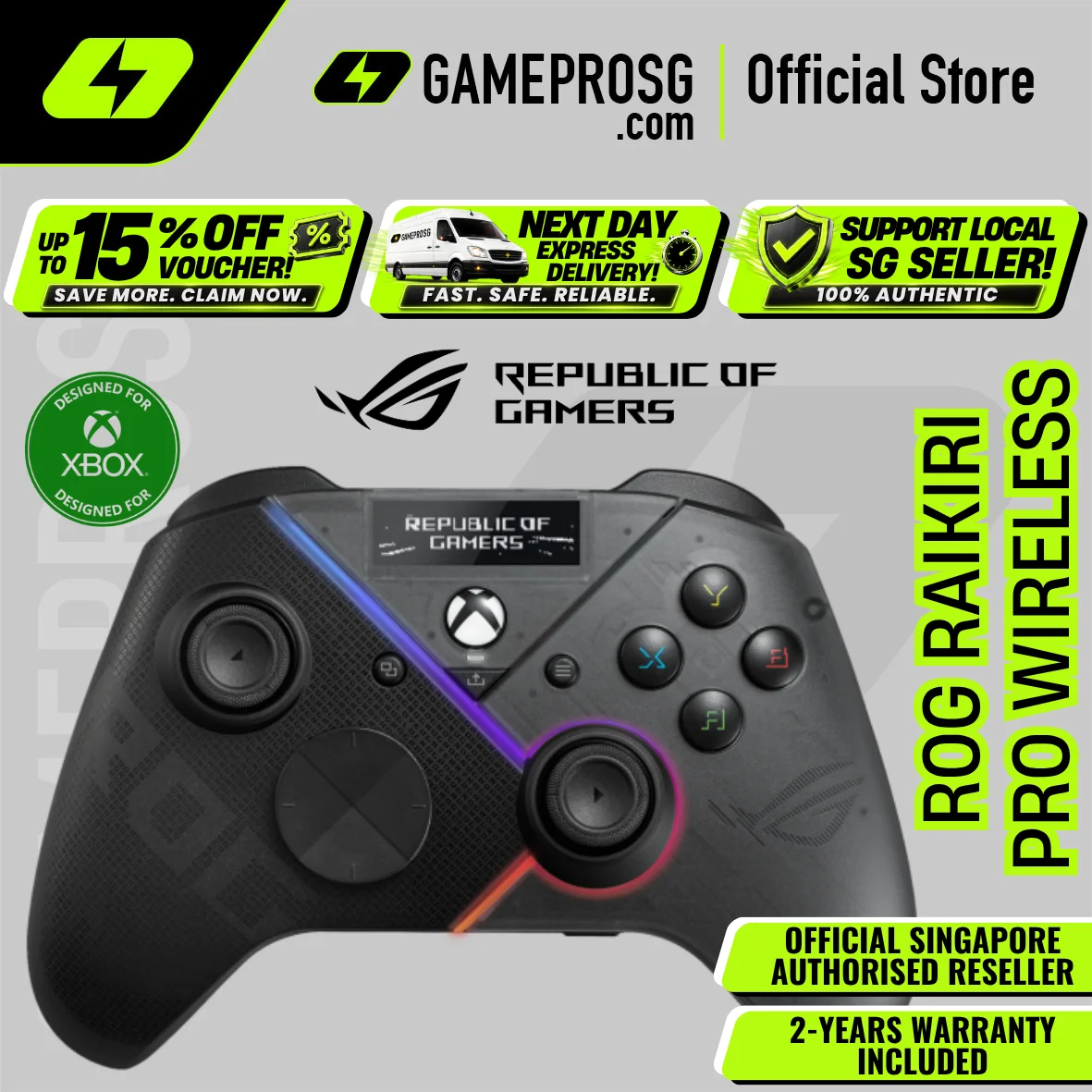 ROG Raikiri Pro Controller OLED display - Tri-mode Connect Wired / RF 2.4Ghz & Bluetooth / Xbox Series X|S / Xbox One
